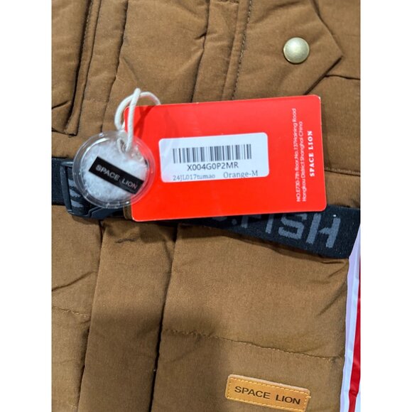 Space Lion Orange Quilted Dog Jacket M Warm Fleece Lining Adjustable Belt Button - Picture 2 of 7